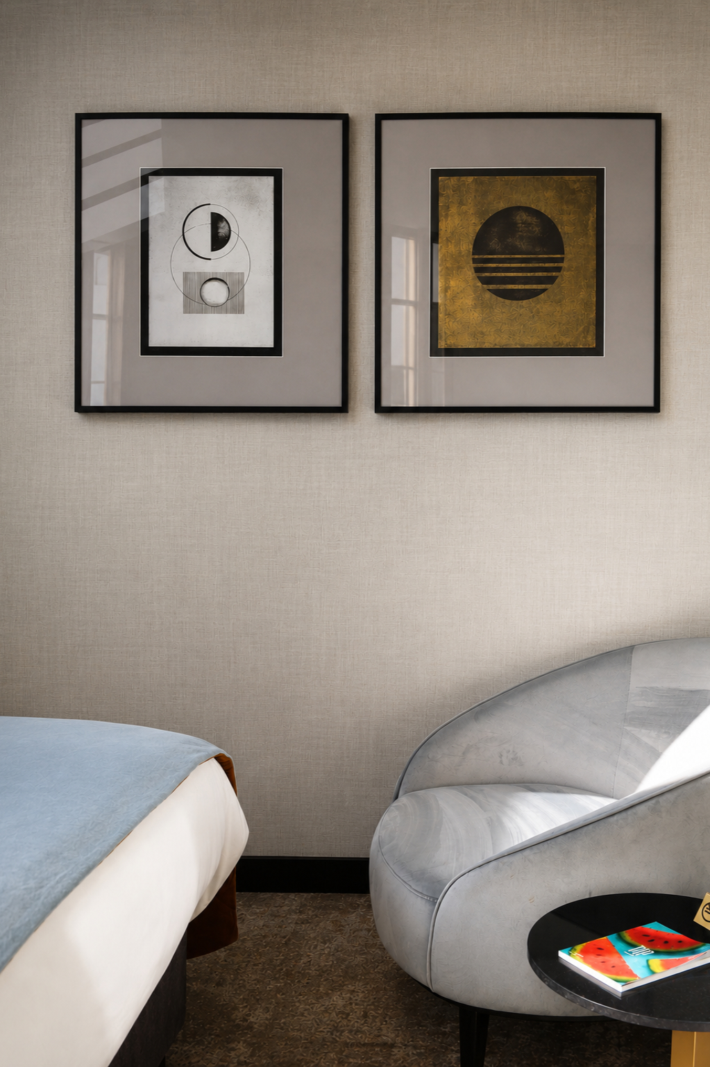 Renata Guzera linocuts in The Crown Krakow, interior visualisation